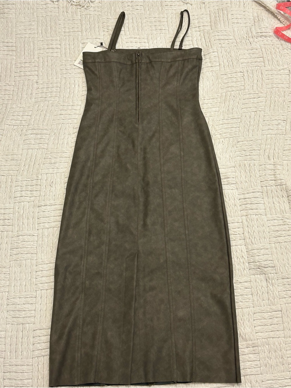Stitch & Feather Brown Vegan Leather Bodycon Dress, Removable Straps - Picture 3 of 8